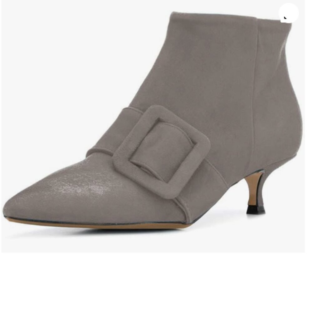 XYD Women's Kitten Low Heel Ankle Boots Pointed Toe Side Zip Short Bootie